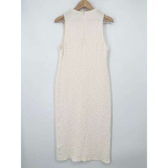 Massimo Dutti Textured Mock Neck Dress Sleeveless Turtleneck Midi, White - Picture 9 of 14